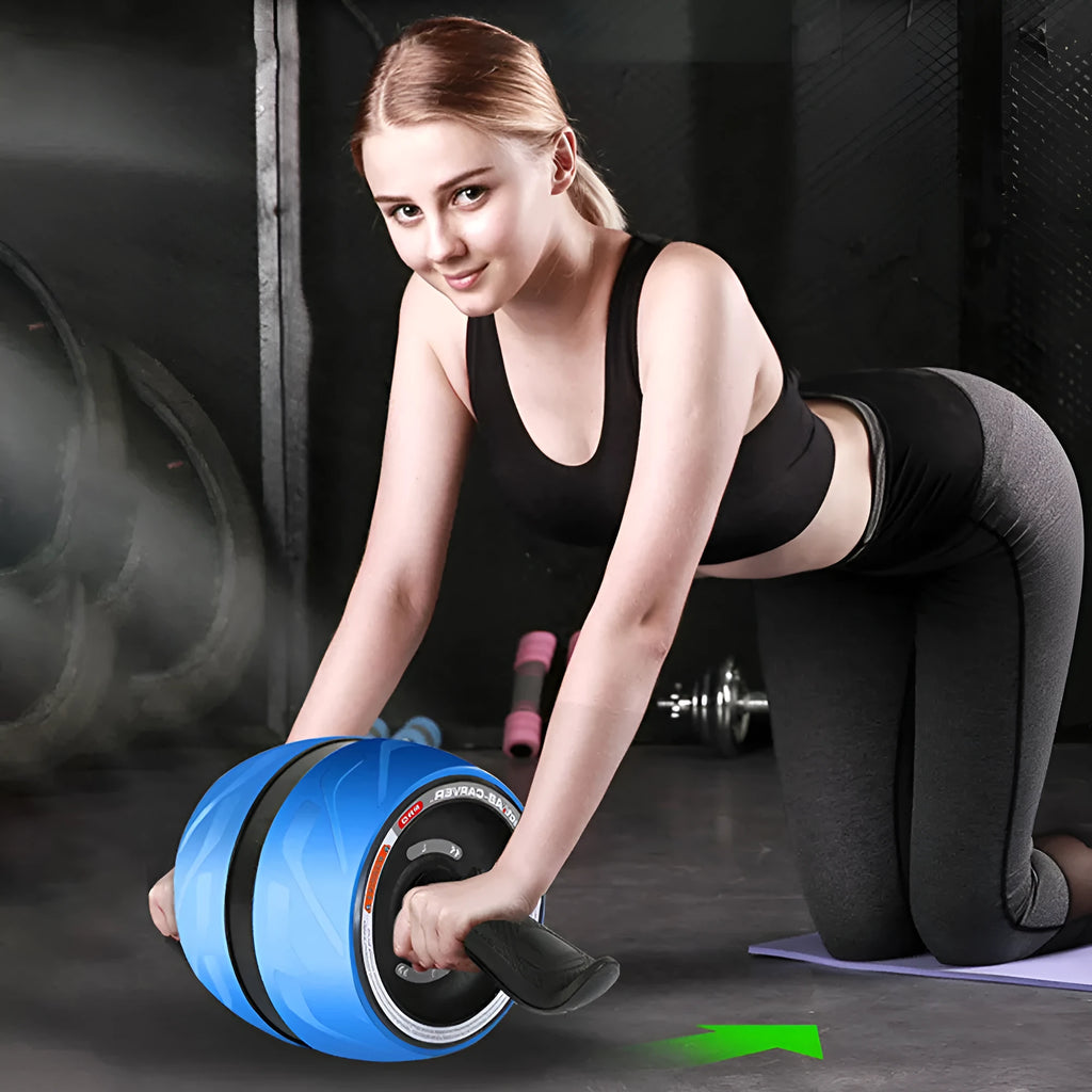 Blue abdominal wheel with carbon steel spring and rubber for core training