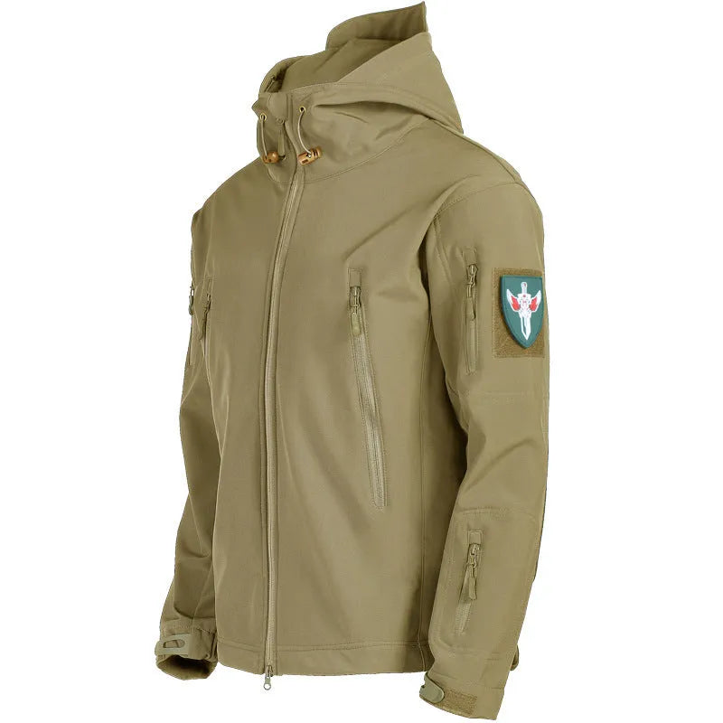 Men's camouflage shell jacket trench coat in khaki colour, lightweight for running and cycling, adult unisex size S to 4XL
