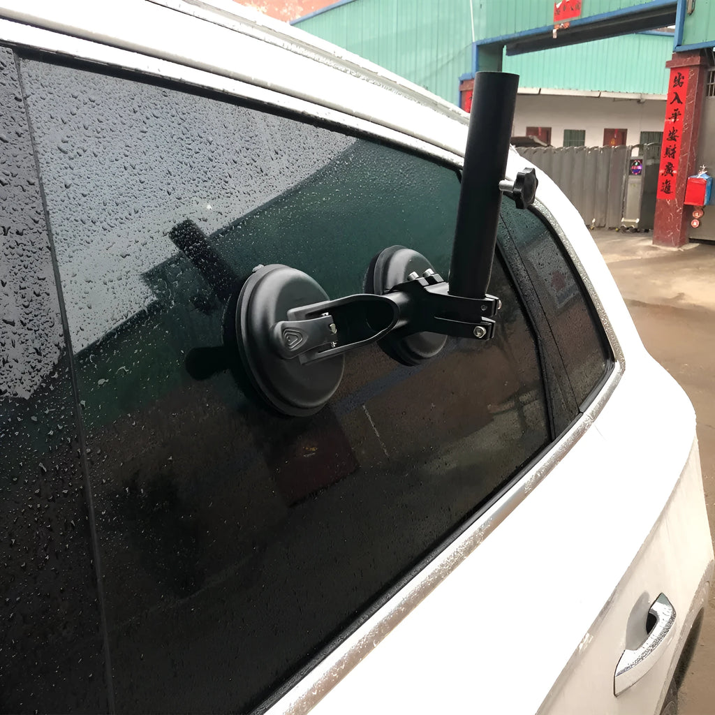 Black off-road car flagpole sucker mount with rubber disc for vehicle glass attachment