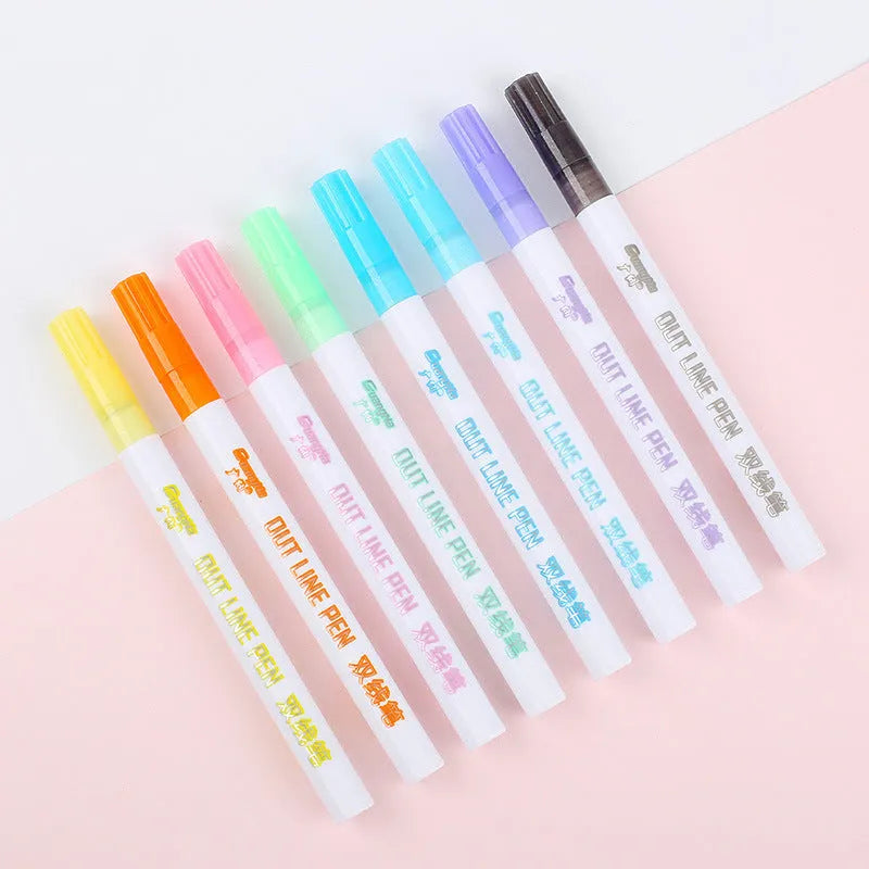 Set of eight fluorescent markers with bright colours and 2mm plastic tips for highlighting and note-taking