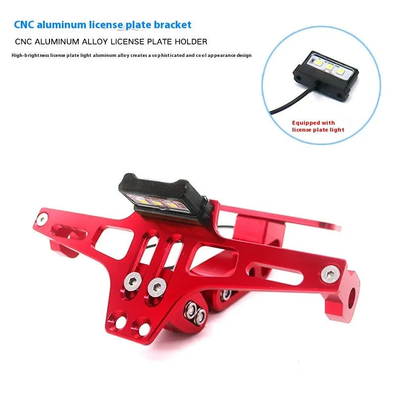 Aluminum alloy license plate holder support bracket with integrated lights in black finish