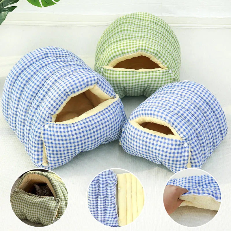 Enclosed cat kennel with removable washable cover in soft cloth, available in multiple colours and sizes