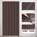 Thick Oxford cloth full seam magnetic strip door curtain in coffee vertical stripes for household doorway warmth
