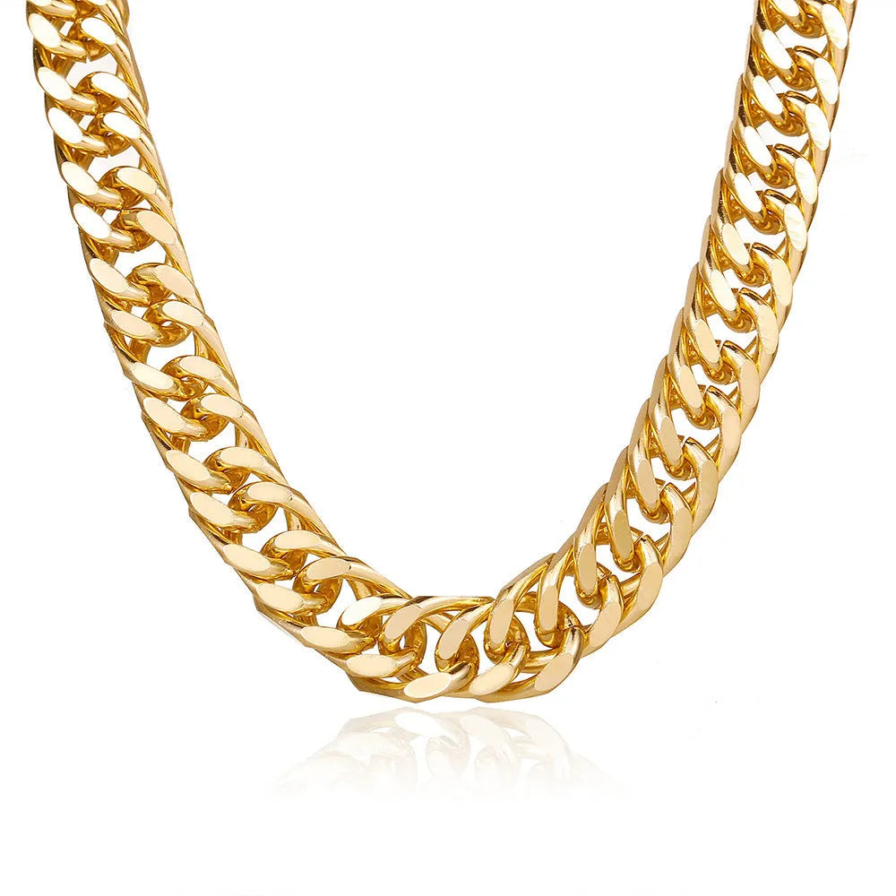 Gold electroplated thick chain necklace for women, measuring 32cm long and 6cm wide.