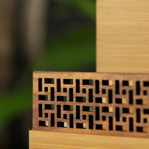 Geometric pen tray in bamboo and black walnut wood for business gifting