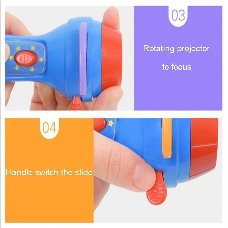 SmartKids children's story projector torch with four coloured fairy tale discs on a white background.