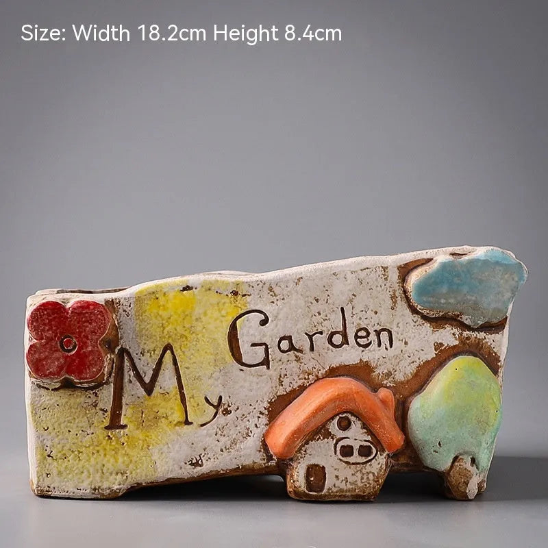 Hand-painted ceramic flowerpot with cute pastoral design for succulent plants