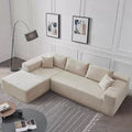 Modern minimalist flannel sofa in beige with clean lines suitable for living room or office setting