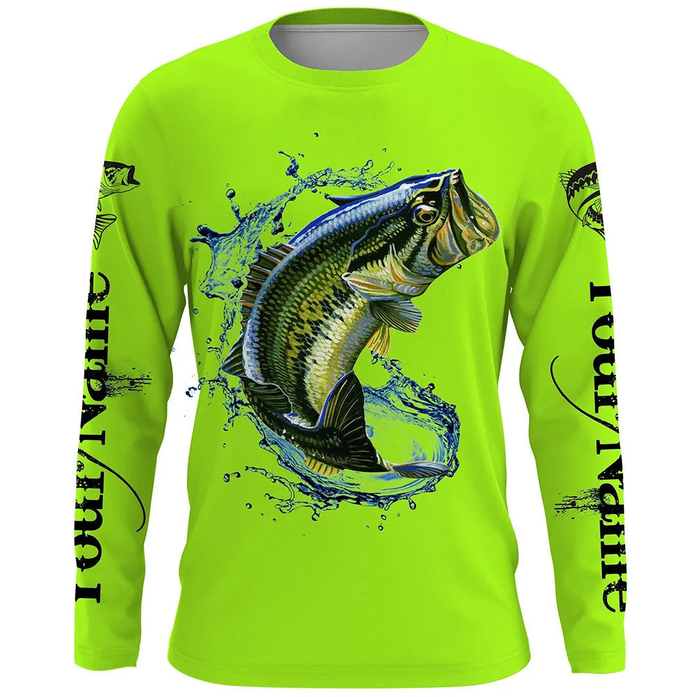 Men's grey round neck pullover with a large colourful fish graphic print on the front.