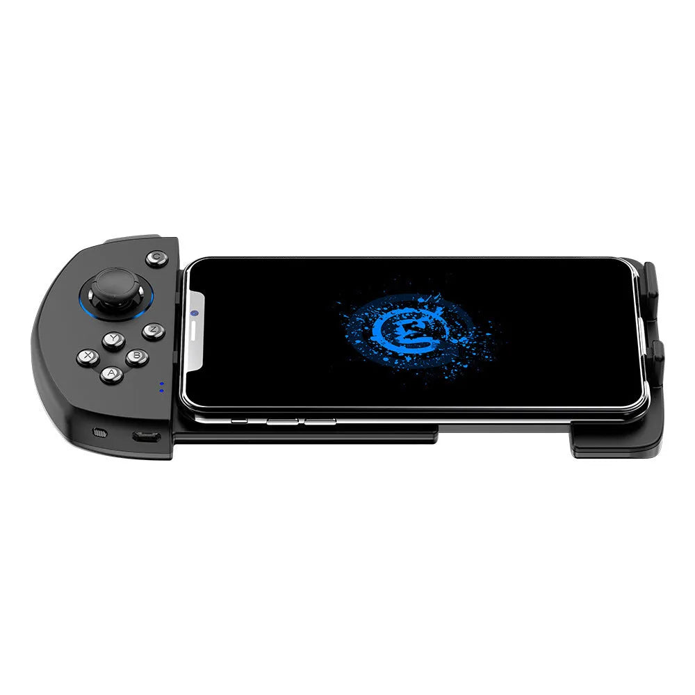 Black ABS USB game controller for mobile phones with charging cable, 153.6mm x 86mm x 34mm