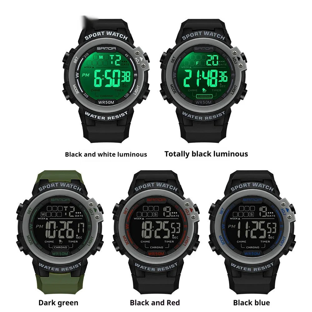 Multifunctional luminous men's watch in black and blue with versatile casual sport style