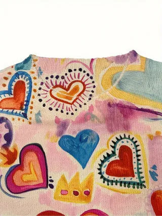 Loose digital printed top with lapel collar in polyester fabric
