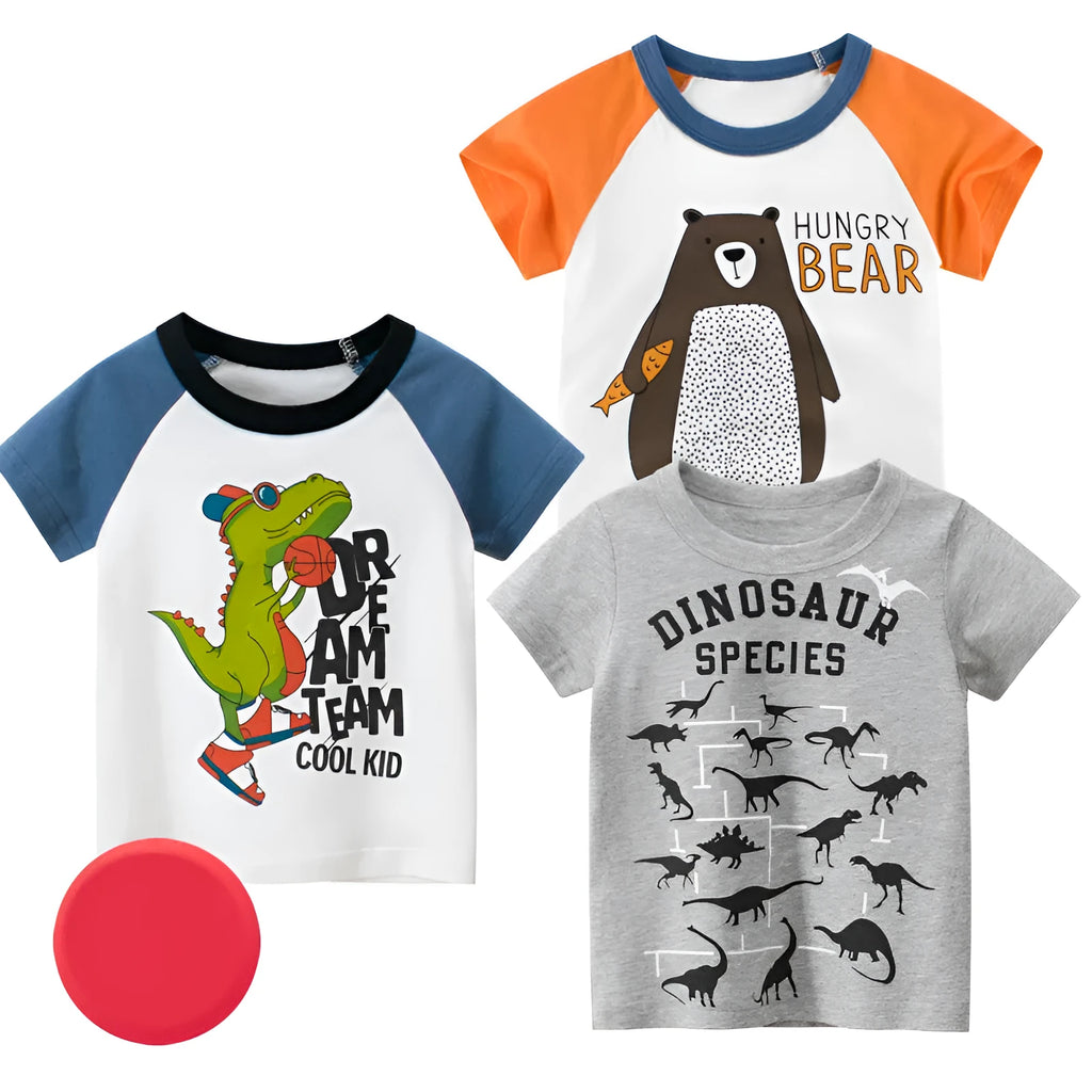 Children's short sleeve T-shirt with animal pattern, soft fabric, Korean style, sizes 90-140cm for summer