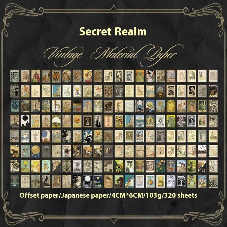 Retro style sticker collection showing 4cm by 6cm dimensions with Secret Land colour design