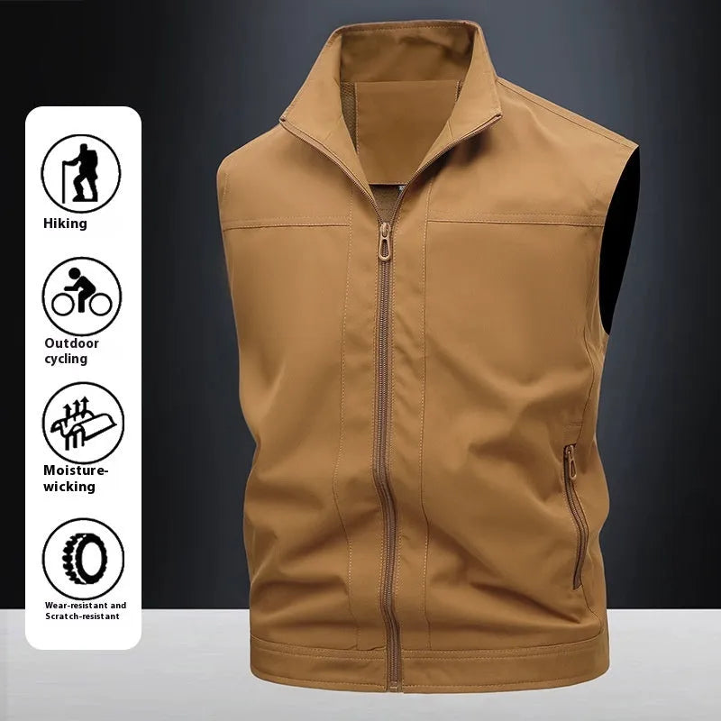 Men's casual horse shirt with stand-up collar in army green colour showing loose fit and breathable fabric