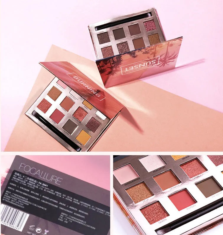 Focallure Shining Eyeshadow Palette with 12 colours of shimmer eyeshadow in a compact case