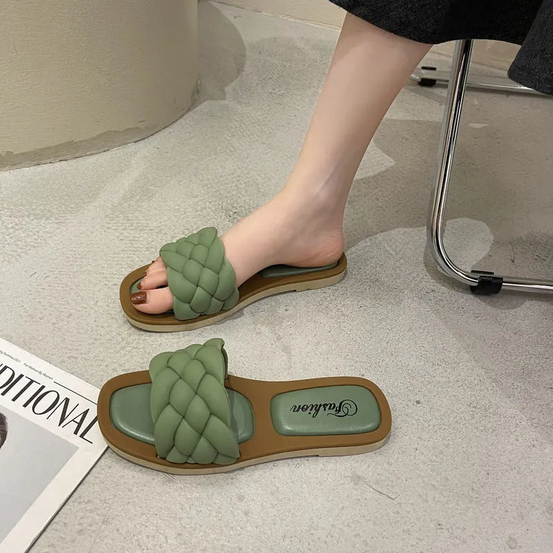 Women's plaid pattern beach sandals with thick anti-skid PVC soles in four colour options
