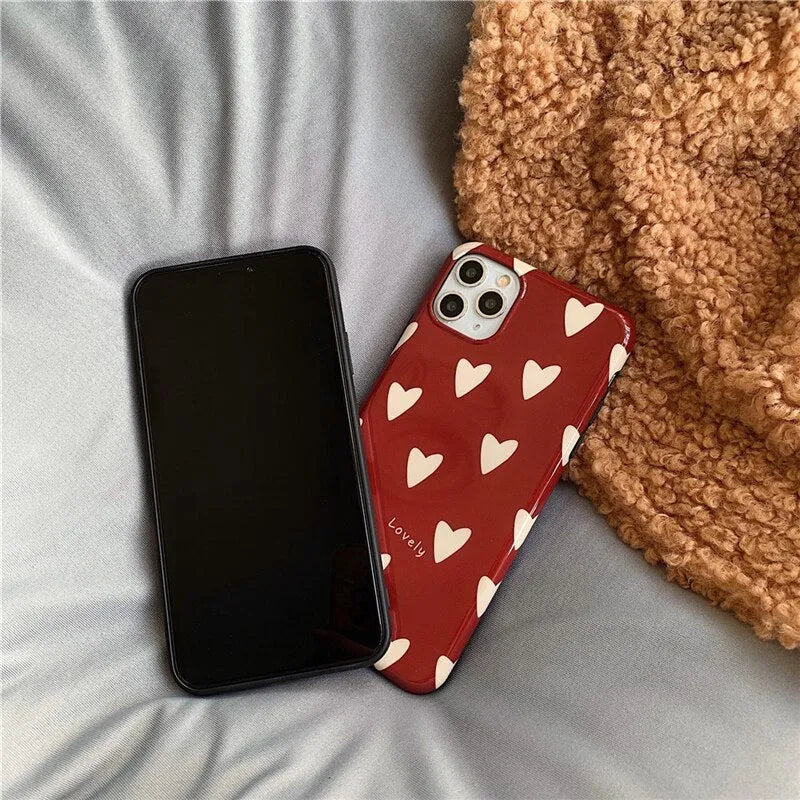Love Glossy TPU phone case for Apple iPhone in solid colour, red back cover with smooth finish