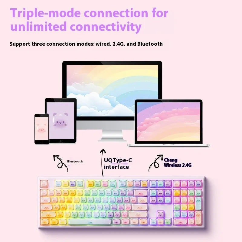 MG108B coloured Sugar Cat theme Bluetooth mechanical keyboard with Piano switches.