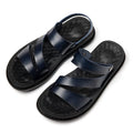 Men's casual outdoor driving dual-purpose leather beach sandals with anti-slip PU sole in black