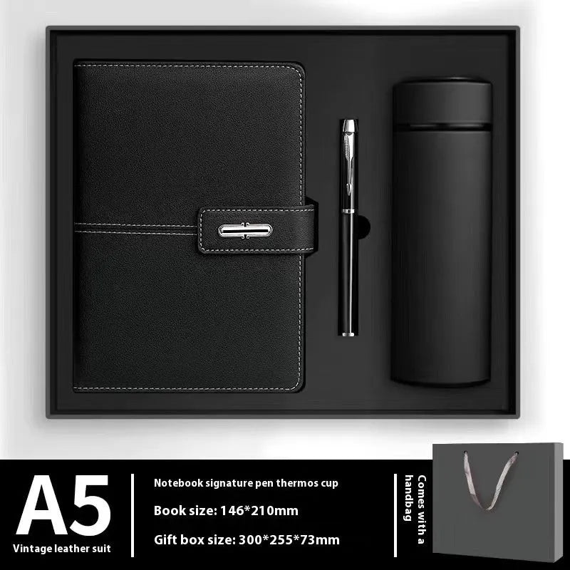 A5 notebook with PU leather cover in various colour options including black, red, green, blue, and orange