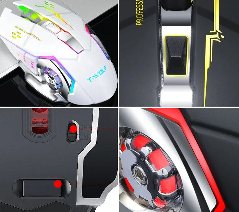 USB-C rechargeable wireless computer mouse in black colour with six buttons and scroll wheel