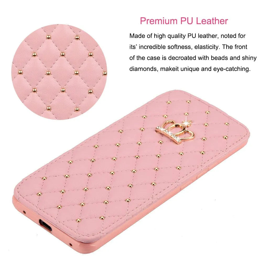 Crown Card Leather Case for Samsung Galaxy flip case with card slot in four colours Black Pink White Rose Red