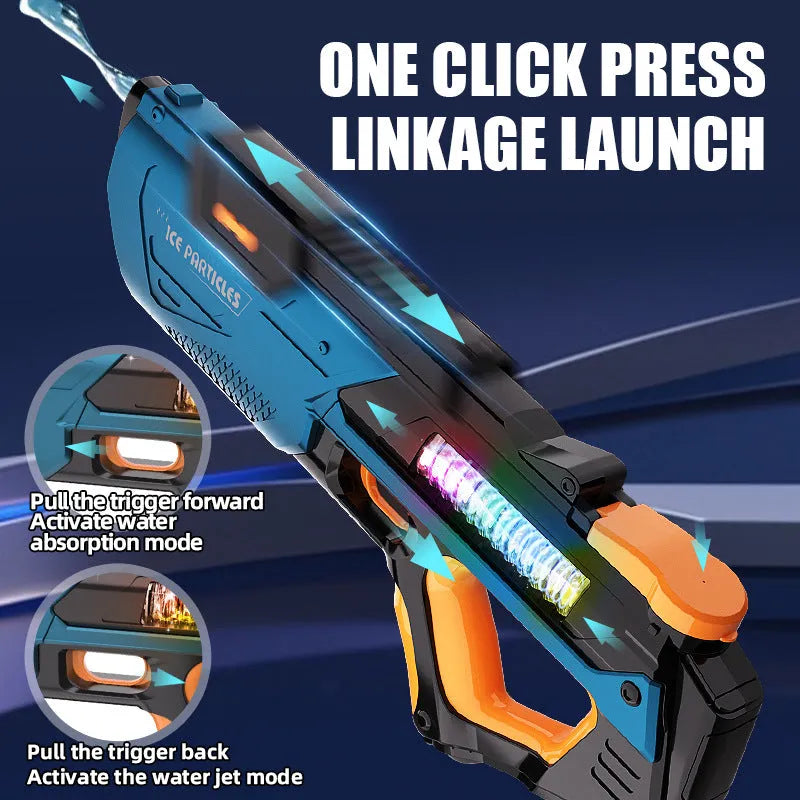 Automatic water feeding high pressure pulse electric water gun toy in blue plastic with remote control