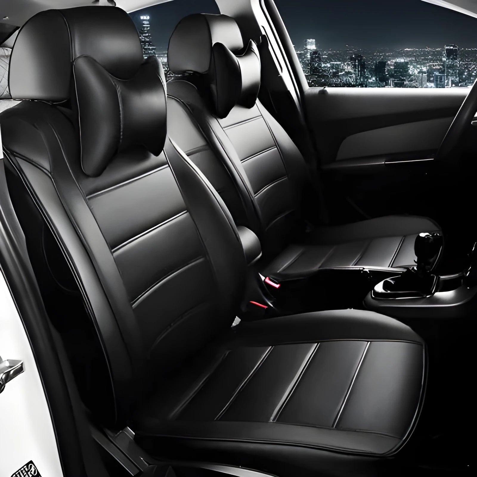 Genuine cow leather car seat cover in beige and black with red accent colour options