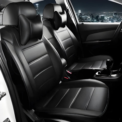 Genuine cow leather car seat cover in beige and black with red accent colour options