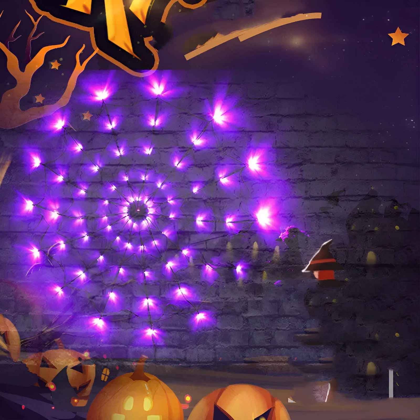 LED spider web light 1.5 metre diameter PVC Halloween decoration with warm glow on wall