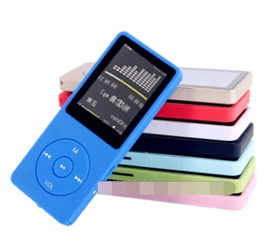Black 1.8 inch screen MP4 player showing menu on colour display, next to headphones.