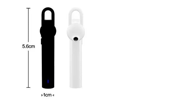 Black and white wireless Bluetooth headset showing compact 5.6cm size with V4.1 Bluetooth technology