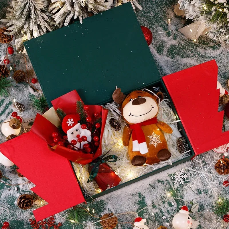 Creative Christmas double open gift box with double door design, three size options, and matching bag