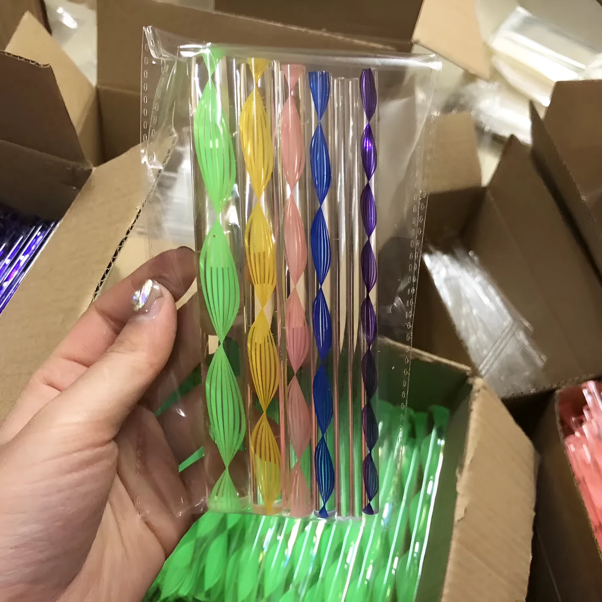 Six-piece pottery tool set with stainless steel, acrylic, and plastic tools in a blue pen bag.