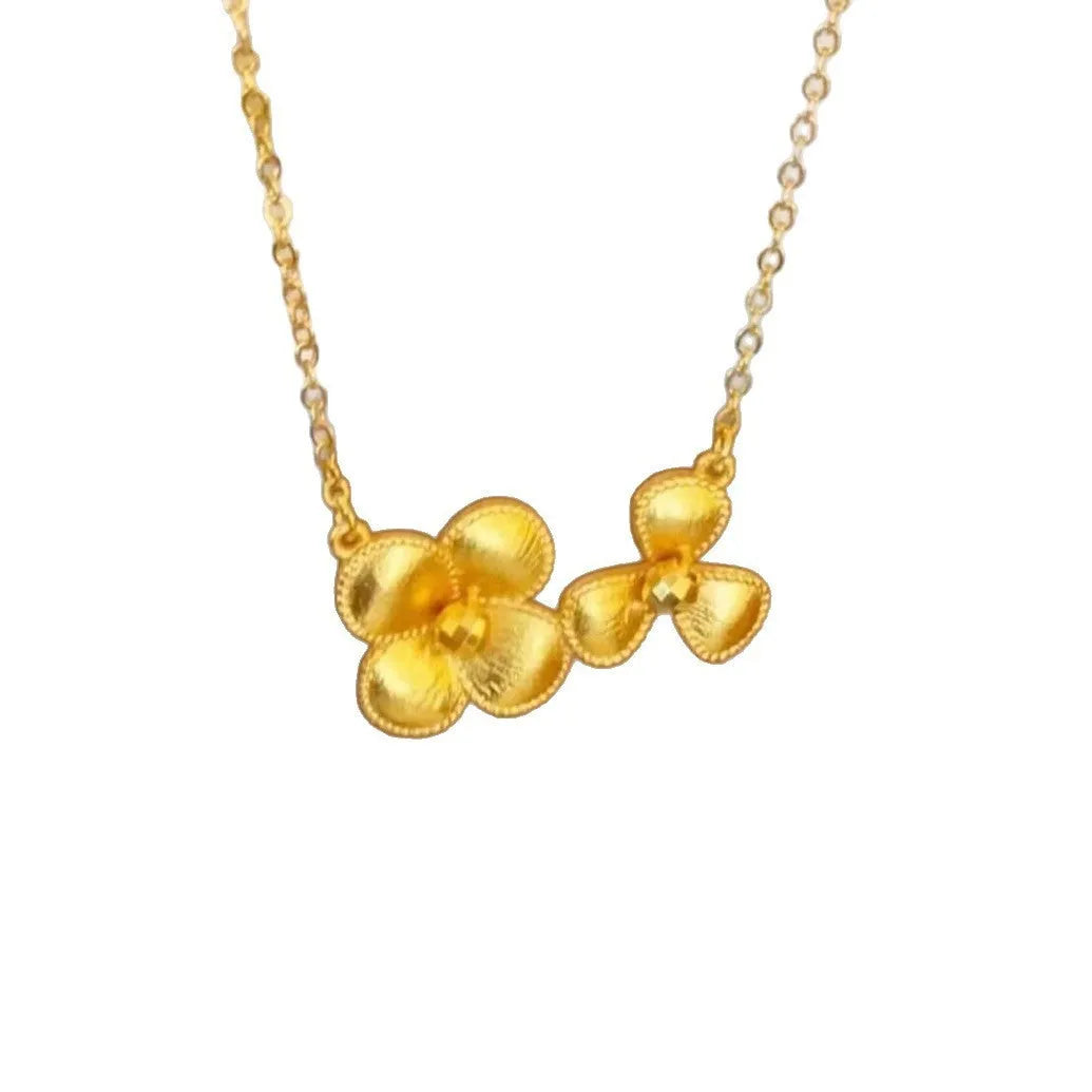 Bright flower necklace for women with brass gold plated clavicle chain, 41-50cm perimeter, electroplated finish