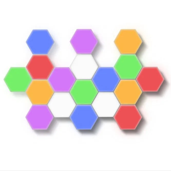 Helios modular touch wall lamp with honeycomb design showing UK plug and LED illumination
