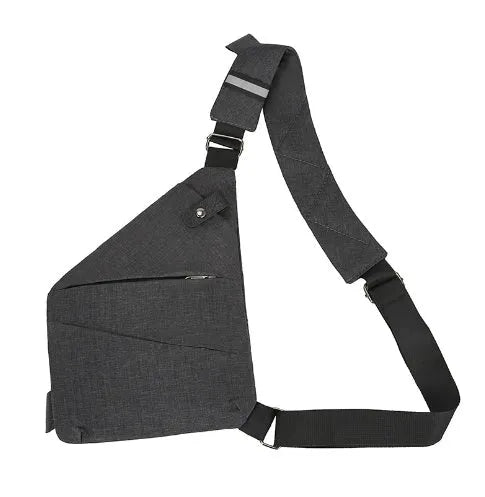 Men's canvas shoulder chest pack bag 20-35L black left shoulder style with zipper closure