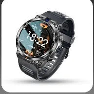 Sports smartwatch with dual cameras showing TFT touchscreen displaying heart rate monitoring and NFC functionality