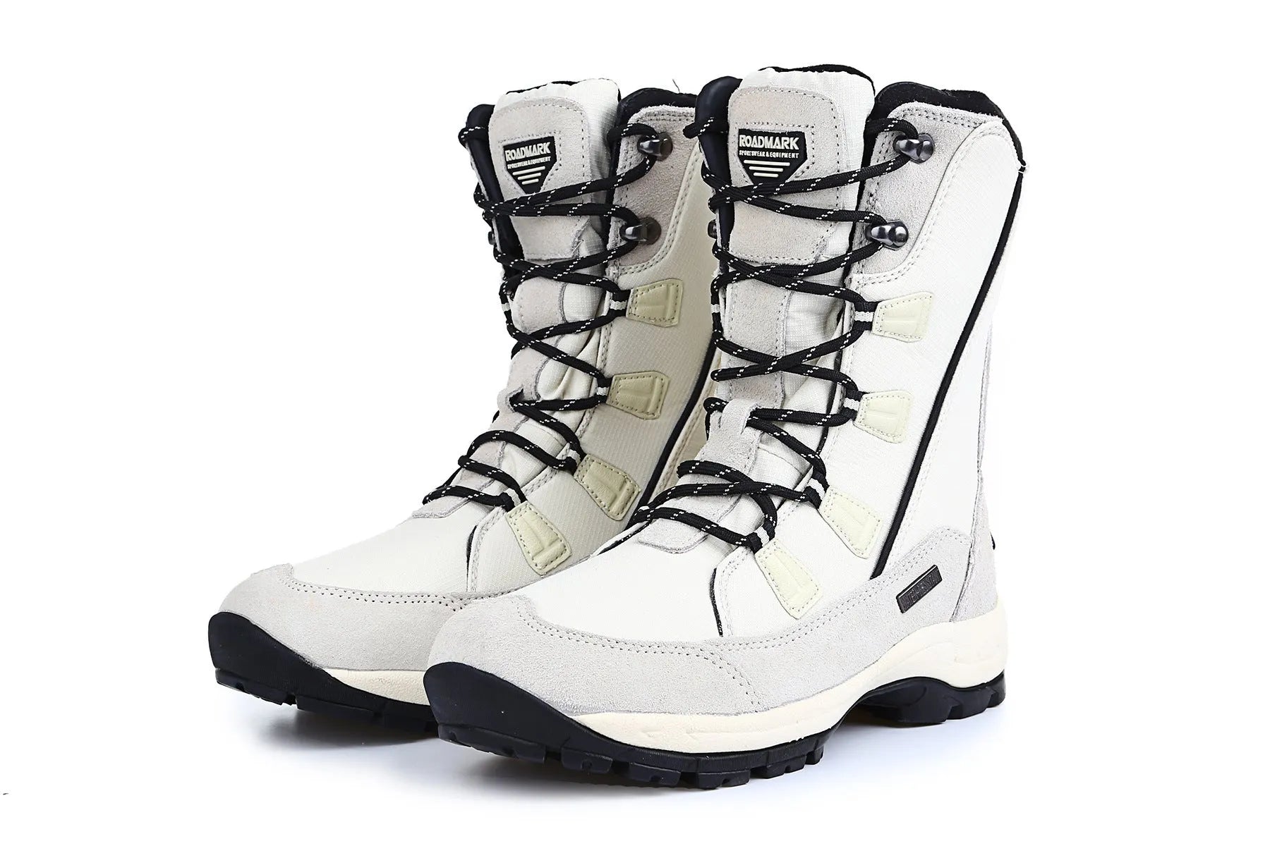 Women's black thermal snow boots with genuine leather upper and rubber sole