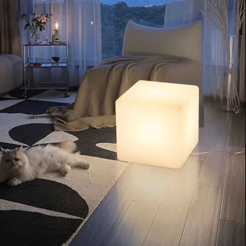 Modern square LED cube stool light for outdoor garden decoration with waterproof construction