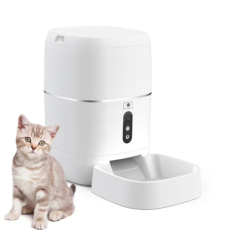 Smart ABS automatic pet feeder water dispenser white voice version with front panel on tabletop