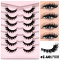 Box of natural style false eyelashes made from artificial fibre, showing thick dense lashes.