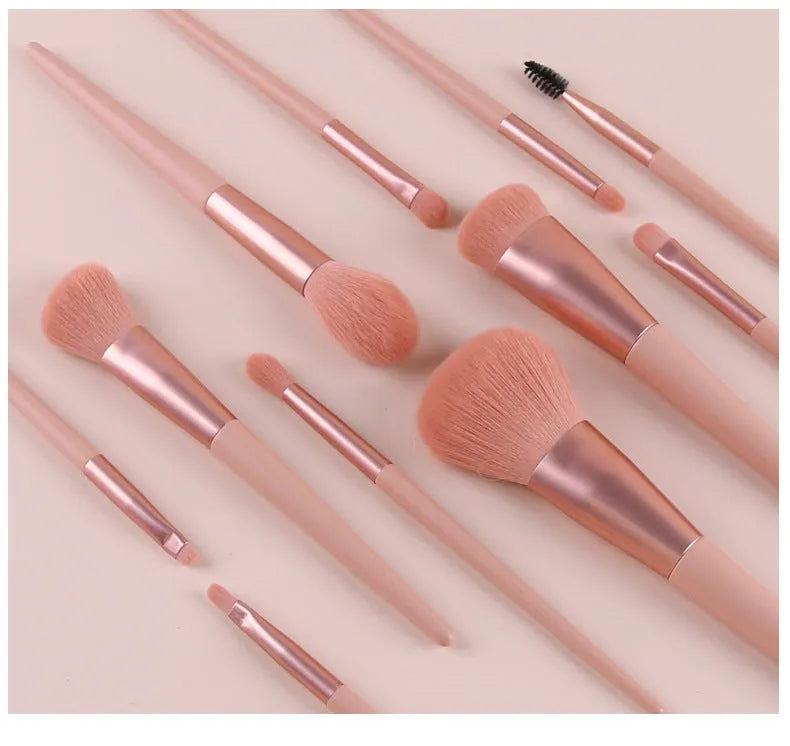 11Pcs makeup brushes set with wooden handles and man-made fibre bristles, 17cm length, 5cm hair.