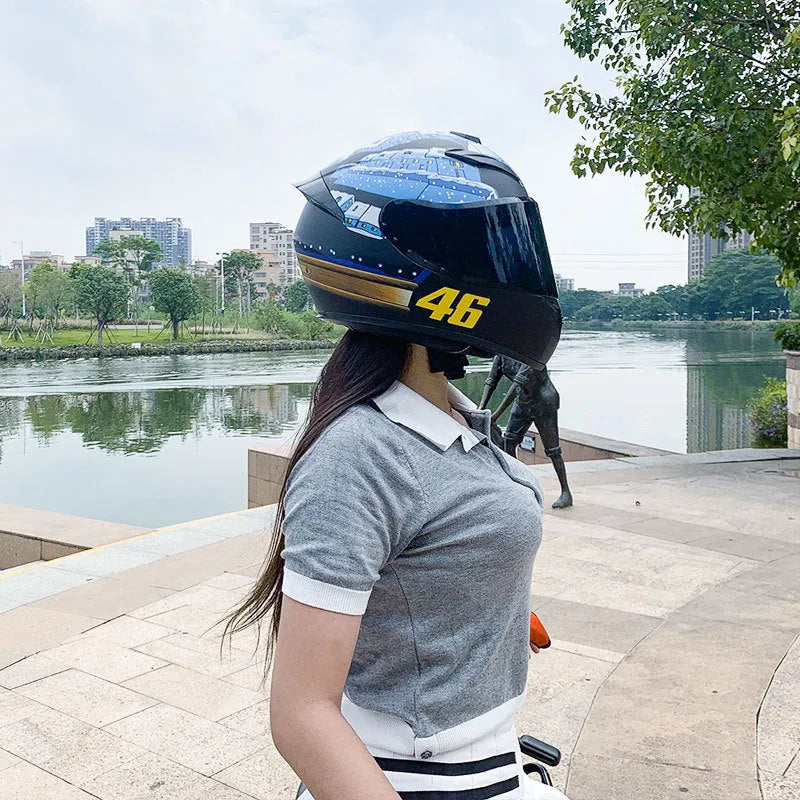 ABS full face motorcycle helmet shown in multiple sizes for men and women riders