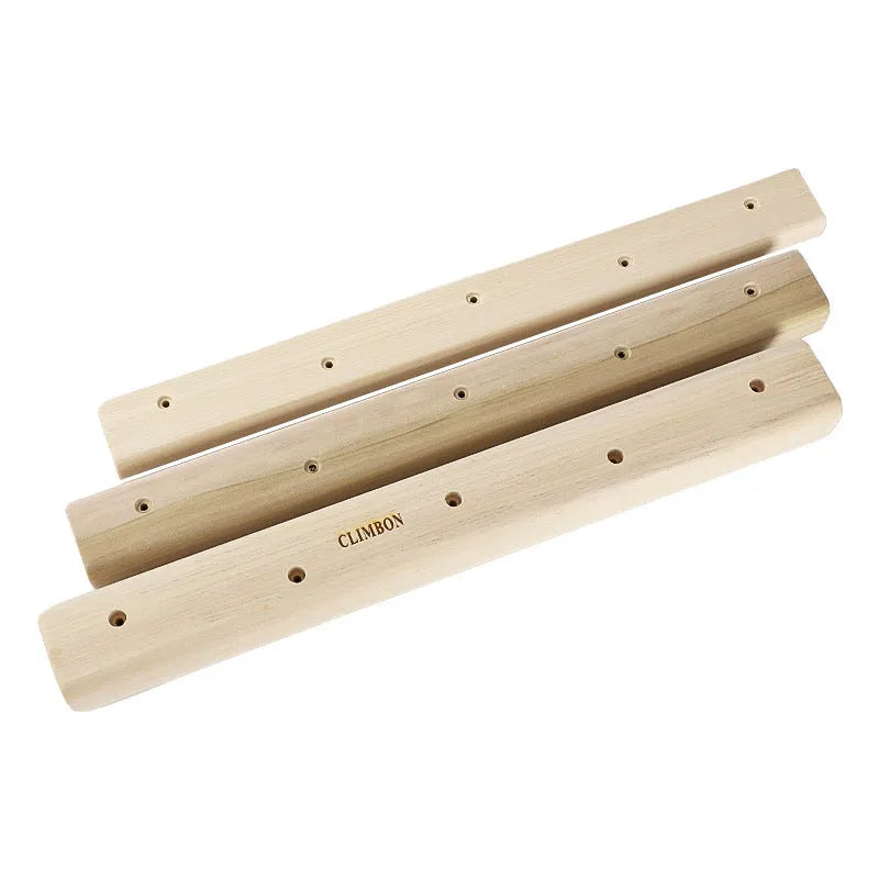 Three wooden fingerboards in different lengths for grip strength training