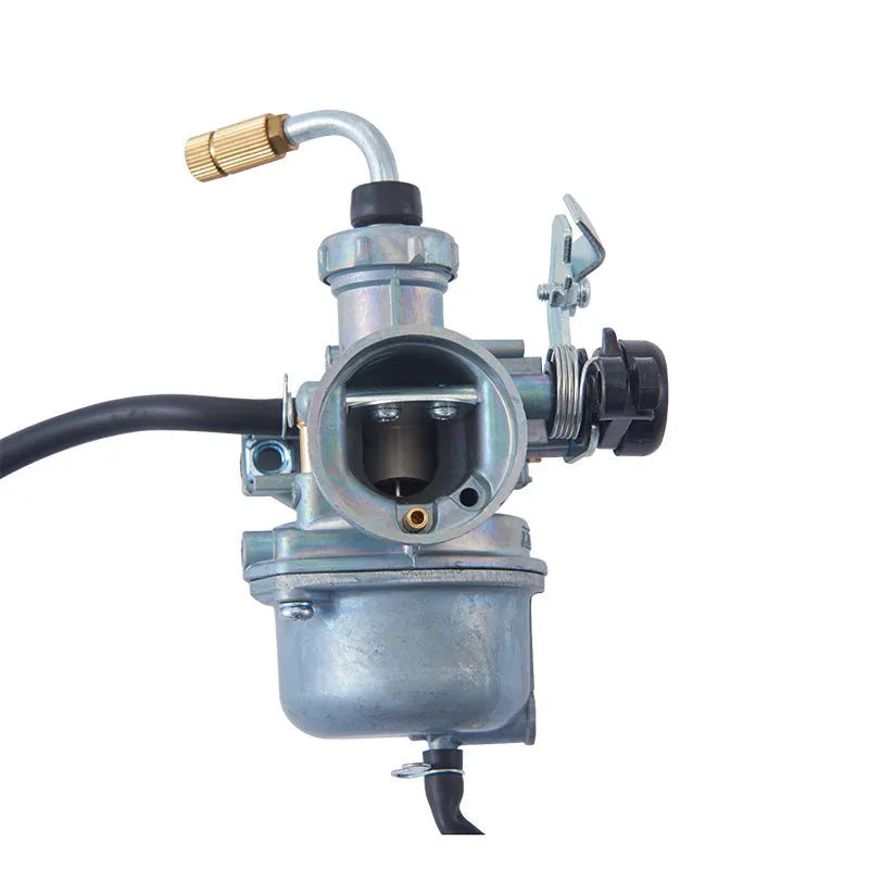 Motorcycle carburetor assembly showing flat suction plunger design for engine parts replacement