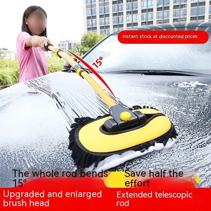 Telescopic curved car cleaning brush with aluminium chenille head in blue and yellow colour options