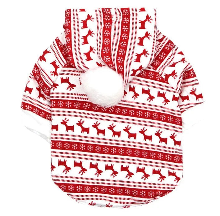 Fleece pet clothes in festive Christmas tree pattern for small dogs and cats, available in sizes XS to L