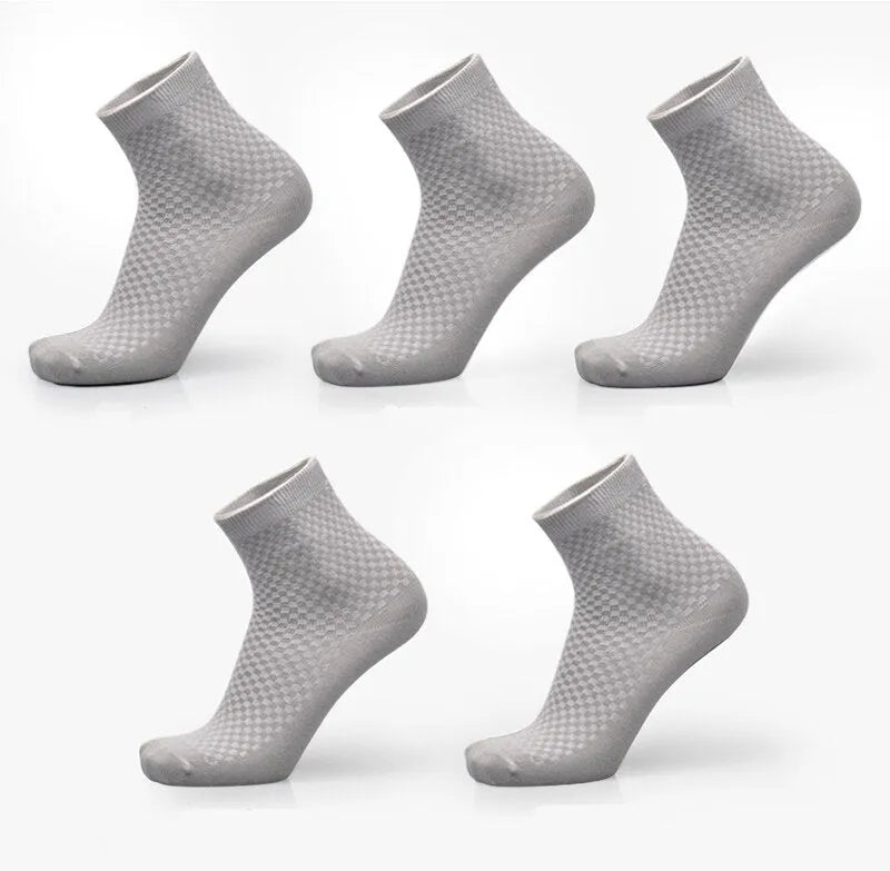 Men's bamboo fibre socks in a small square pattern, shown in navy blue colour.